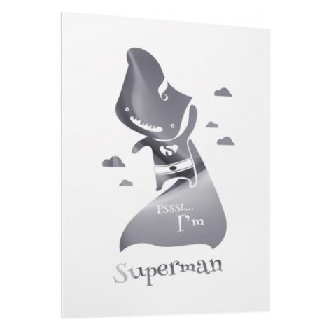 Detsky bílý plakát se zrcadlovou grafikou stříbrného Supermana