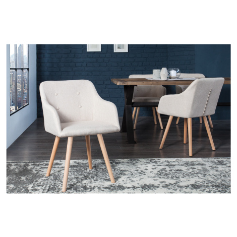 Estila Designová světle šedá čalouněná židle Scandinavia s opěrkami na ruky v provedení buk