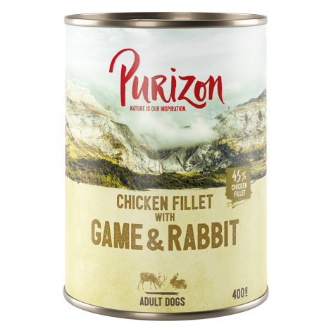 Výhodné balení Purizon Adult - bez obilovin 24 x 400 g - Zvěřina a králičí s dýní a brusinkami