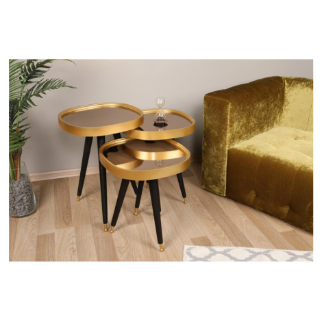 SADA 3x Odkládací stolek ALYS zlatá/černá Donoci