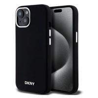 DKNY Liquid Silicone Silver Metal Logo Magsafe Zadní Kryt pro iPhone 15 Black