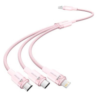 Vention USB 2.0 A Male to 3-in-1 USB-C & Lightning & Micro-B Male 3A Cable 1.5M Pink Aluminum Al