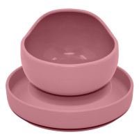 PETITE&MARS Set jídelní silikonový TAKE&MATCH 2 ks talíř + miska Dusty Pink 6m+
