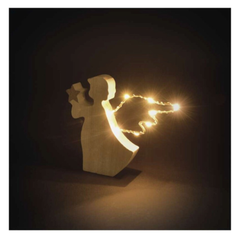 LED dekorace dřevěná – anděl, 13 cm, 2x AAA, vnitřní, teplá bílá, časovač EMOS