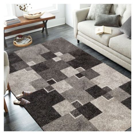 Moderní béžový koberec s motivem čtverců Šířka: 160 cm | Délka: 220 cm
