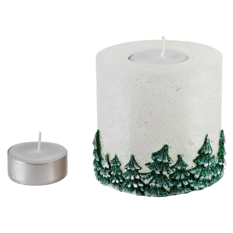 Mondex Vánoční svícen Les 12 cm bílo-zelený