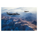 Fotografie Fighter Jets flying over mountains at dusk, guvendemir, 40 × 26.7 cm