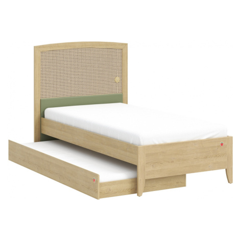 Studentská postel 100x200cm s čelem a přistýlkou habitat - dub/zelená