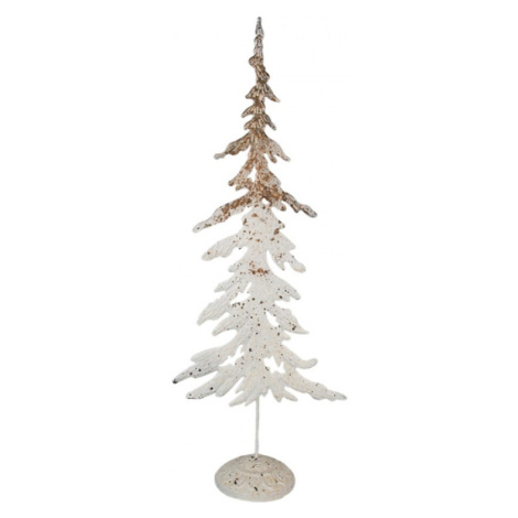 Kovová dekorace hnědo-bílý vánoční jehličnatý stromeček Nadeen – 45 cm Clayre & Eef