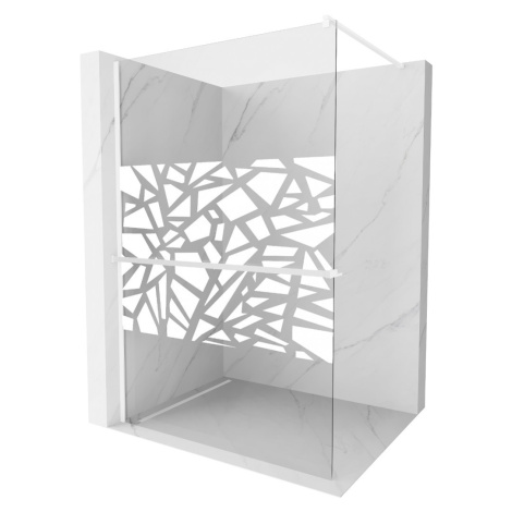 MEXEN/S Kioto+ Sprchová zástěna WALK-IN s poličkou a držákem ručníků 110 x 200 cm, bílý vzor, bí
