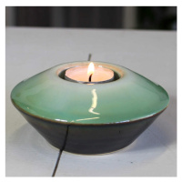 Svícen na čajovku keramika šedo-zelený 12cm