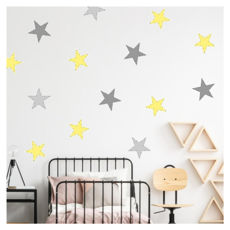 Dětské samolepky na zeď - Žluté a šedé samolepicí hvězdy INSPIO