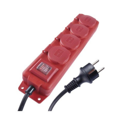 EMOS Prodlužovací kabel s vypínačem, krytkou a 4 zásuvkami 1,5 mm² LEE 5 m černo-červený