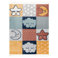 Dětský koberec YOYO GD52 šedý / žlutý, hvězdičky / mraky