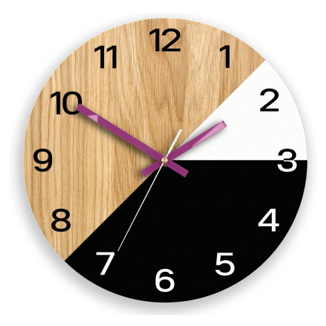 ModernClock Dřevěné nástěnné hodiny Texas 33 cm černé/fialové