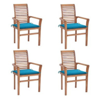 SHUMEE Židle zahradní s modrými poduškami, teak 3062626 - 4ks v balení