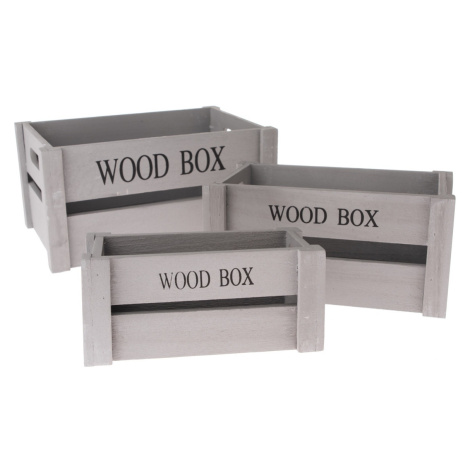 Sada dřevěných bedýnek Wood Box, 3 ks, šedá
