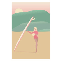 Ilustrace Flat Illustration of Surfer Girl on, LucidSurf, 26.7 × 40 cm