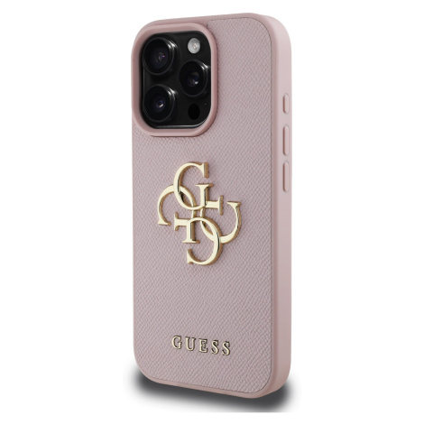 Zadní kryt Guess PU Grained 4G Metal Logo pro Apple iPhone 16 Pro Max, růžová