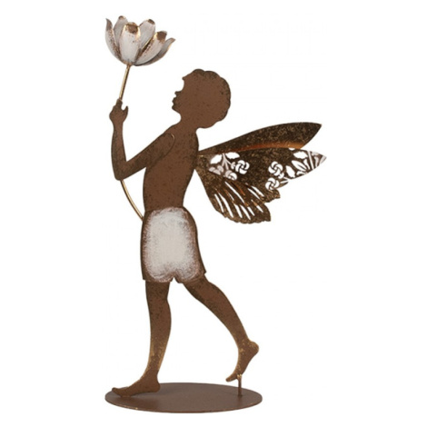 Hnědá kovová dekorace anděl s květinou Zwemblik – 20x8x36 cm Clayre & Eef
