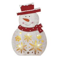 EMOS LED vánoční sněhulák dřevěný, 30 cm, 2x AA, vnitřní, teplá bílá, časovač