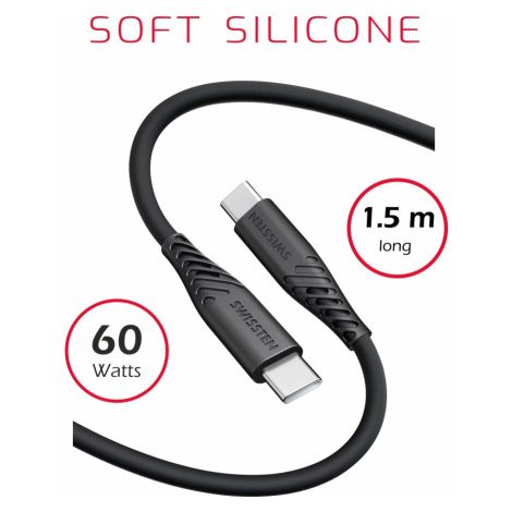 Swissten Soft Silicone USB-C/USB-C 1,5m, 60W černá