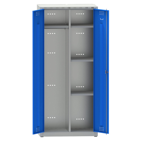 Šatní skříň s otočnými dveřmi, v x š x h 1800 x 800 x 500 mm, světlá šedá / signální modrá