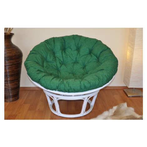 Papasan DIAS — ratan, látka, ⌀115 cm, bílá / více barev Tmavě zelený melír