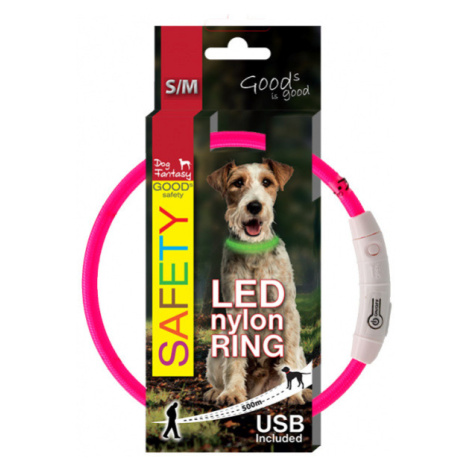 LED svítící obojek z nylonu růžový 45cm Dog Fantasy