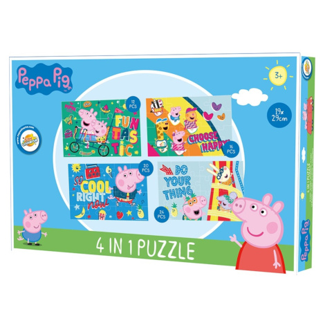 Dětské puzzle 4v1 PRASÁTKO PEPPA a kamarádi, 19x29 cm