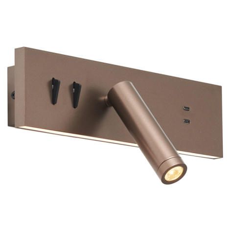 Moderní nástěnná lampa tmavě bronzová nastavitelná s USB-C vč. LED - Modric QAZQA