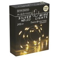 Světelný drát s časovačem Silver Wire, 40 LED, teplá bílá, 195 cm