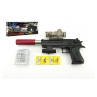 Pistole plast/kov 33cm na vodní kuličky + náboje 9-11mm na baterie  se světlem v krabici 34x13x4