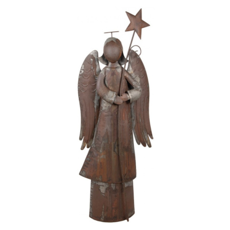 Vánoční dekorace hnědý kovový anděl držící hvězdu – 48x18x133 cm Clayre & Eef