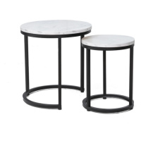 Přístavný stolek HULO bílý mramor/černá, sada 2 ks