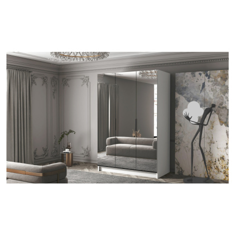 Šatní skříň CALPE 150 III - bílá/černé úchytky ankon