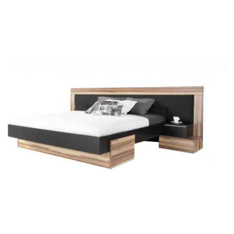 Manželská postel reno 160x200cm - ořech baltimore/černý lux