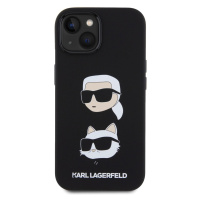 Zadní kryt Karl Lagerfeld Liquid Silicone Karl and Choupette Heads pro Apple iPhone 15, černá