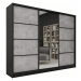 Šatní skříň HARAZIA 250 se zrcadlem, 4 šuplíky a 2 šatními tyčemi, černý mat/beton