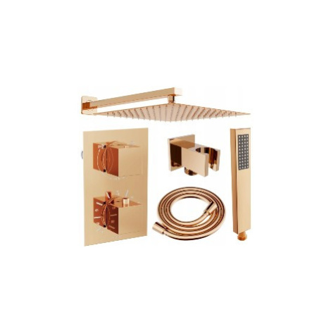 MEXEN/S Cube DR02 podomítkový sprchový SET + slim sprcha 30 cm, růžové zlato 77502DR0230-60