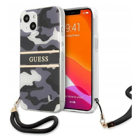 Guess GUHCP13MKCABBK iPhone 13 6,1 černo/černé pevné pouzdro Camo Strap Collec