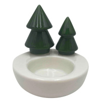 Keramický svícen CHRISTMAS GREEN TREE 9 cm bílý