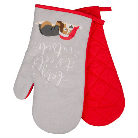 Vánoční kuchyňské rukavice chňapky HAPPY FRIENDS PEJSEK šedá/červená 19x30 cm 100% bavlna Balení
