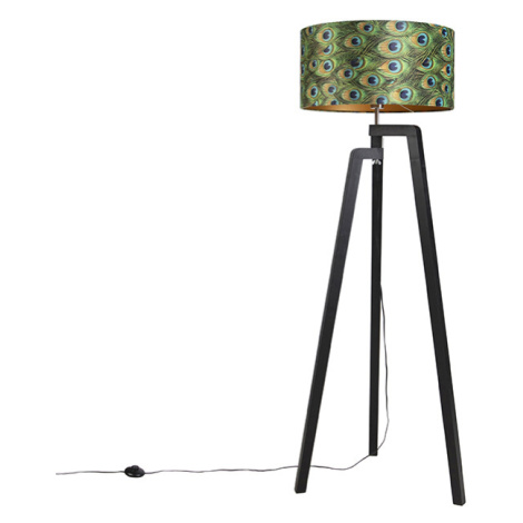 Stojací lampa stativ černá s odstínem páv design 50 cm - Puros QAZQA