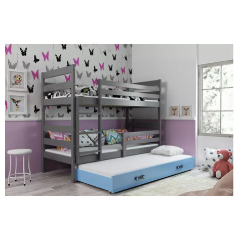 Dětská patrová postel ERYK s výsuvným lůžkem 90x200 cm - grafit Modrá BMS