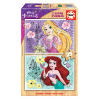 Dřevěné puzzle Disney Princess Educa 2 x 25 dílků