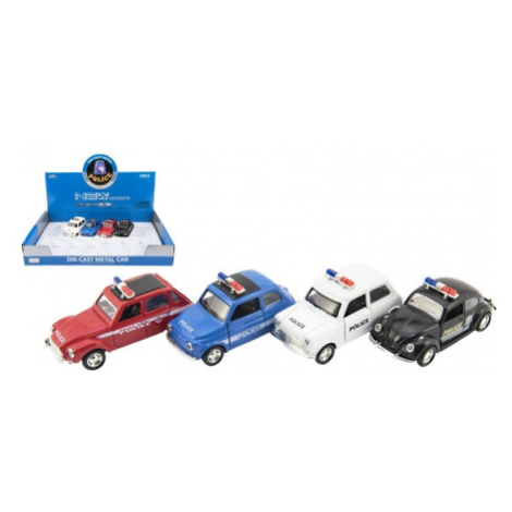Auto policie retro 11cm kov/plast na zpětné natažení na baterie se světlem 4 druhy Teddies