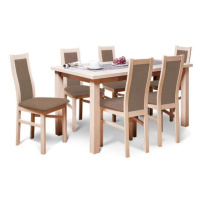 Agáta - Set 6x židle, 1x stůl + rozklad (sonoma/nubuk 26w)