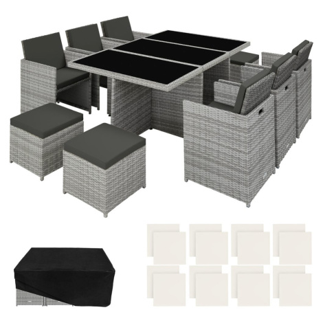 tectake 403641 zahradní ratanový nábytek new york 6+4+1 s ochranným obalem - šedá - šedá