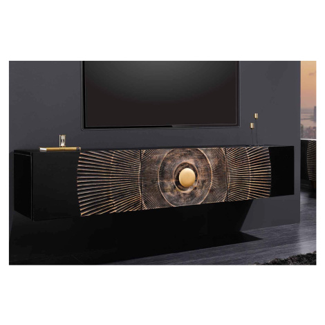 LuxD Designový závěsný TV stolek Venetia 160 cm černo-zlatý